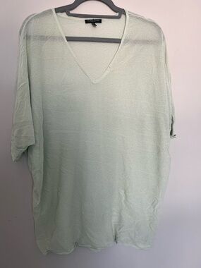 Eileen Fisher Top Shirt Light Green Sheer Gauzy Stretch Dolman Sleeve Size PM